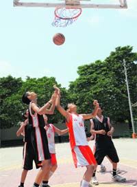 A match in progress between Tribune Model School and Sri Aurobindo School at Sector 18 in Chandigarh on Saturday.
