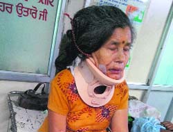 Meera, an injured bus passenger, at the GMCH, Sector 32, in Chandigarh on Saturday.