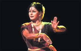 Shovana Narayan, celebrated artiste and exponent of kathak, performs at Tagore Theatre in Chandigarh on Saturday. The show was organised by the Chandigarh Sangeet Natak Akademi.