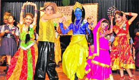 Students of the AKSIPS Group of Smart School perform during the Founders Day function at the Law Bhawan auditorium in Sector 37, Chandigarh, on Saturday.