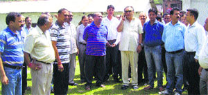 Transport Minister GS Bali inspects the site proposed for the bus stand in Nurpur on Saturday.