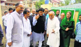 Union Power Minister Piyush Goyal being welcomed by BJP leaders in Srinagar on Saturday.