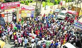 Students of the AS College for Women protest in Khanna.