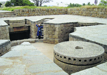 Gun powder grinding stone in the fort complex