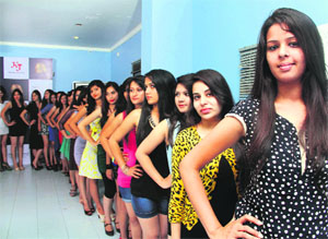 Models during auditions for Miss Uttarakhand in Dehradun on Saturday.