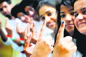 A file photograph of the youth voting. For these young people, a meaningful democracy is the answer to their many problems and they played a vital role in the Lok Sabha elections this year