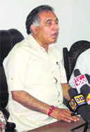 Transport Minister GS Bali addresses mediapersons in Chamba on Saturday