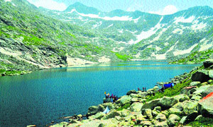 The Lam Dal lake overlooking the Kangra valley is spread across 2 sq km at an altitude of 13,200 feet from the sea level in the Dhauladhar mountain range. 