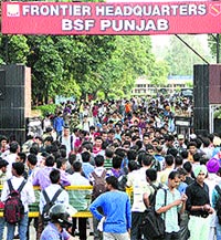 A rush of candidates outside the BSF headquarters in Jalandhar on Sunday