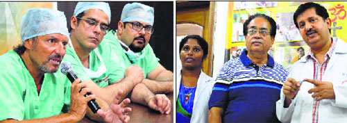 Dr Laurent Layani (L), an expert from Australia, addresses a gathering about obesity at the DMCH; and (right) Dr Ramesh from Punarjot Eye Bank Society provides details about the eye donation campaign in Ludhiana