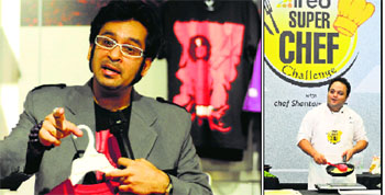 Karan Vir Arora, chief executive officer of Vimanika Comics, launches Indian Historical Graphic T-Shirts; and (right) Chef Shantanu Gupte prepares a dish in Ludhiana