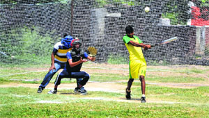 A softball match in progress during the Punjab State Inter-District School Games at the PAU in Ludhiana.