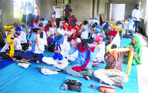 Guru Gobind Singh Public School students take part in a turban-tying competition in Ludhiana. 