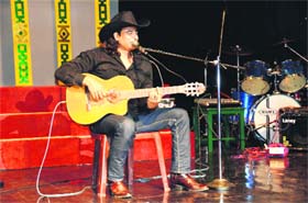 Singer Boby Cash performs at the choir festival in Mussoorie on Sunday