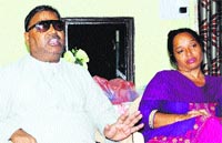 Prof Vajinder Singh, the visually challenged music teacher of Government Girls College, along with his wife, tells gives his version side on the rape charges levelled by his former student in Amritsar on Monday. photo: vishal kumar