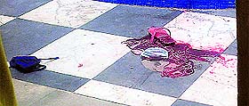 Blood stains on the floor at the crime spot at the PGI on Monday.