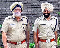 New UT DIG AS Cheema (left) with UT SSP SS Gill in Chandigarh on Monday.