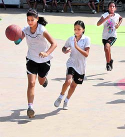 Basketball players in action during a match at St Josephs School, Sector 44, Chandigarh, on Monday.