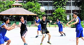 Players in action during a match of the Netball Tournament at KBDAV School in Sector 7, Chandigarh.