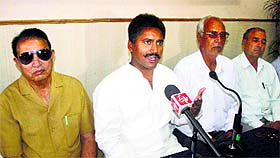 Congress leader and in charge of the youth wing of the Dogra Sadar Sabha Gambhir Dev Singh Charak addresses the media in Jammu. 