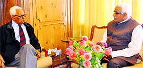 Governor NN Vohra during a meeting with MLC Vijay Bakaya on Monday.