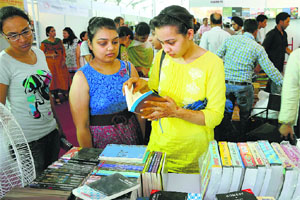 Students at the Panjab University Book Fair