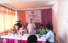Officials address a gathering during the workshop on agricultural input survey in Mussoorie on Monday