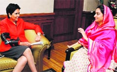 Union Minister for Food Processing Industries Harsimrat Kaur Badal at a meeting with PepsiCo CEO Indra Nooyi in New Delhi on Tuesday. Tribune photo: Mukesh Aggarwal