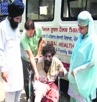 One of the patients who was sent to Prabh Asra, a home for the destitute, with a fractured leg, A Tribune photograph