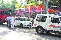 A vehicle parked wrongly outside the fire station at Sector 17, Chandigarh, on Tuesday. A Tribune Photograph