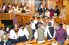 PDP legislators protest in the Legislative Assembly in Srinagar on Tuesday