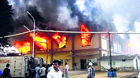 A blanket factory on fire near Kohara on Tuesday.