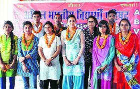 Candidates of ABVP from SGRR, MKP and DBS PG Colleges in Dehradun on Tuesday.