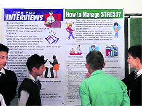 An exhibition on career counselling at Central School for Tibetans in Mussoorie on Tuesday. 