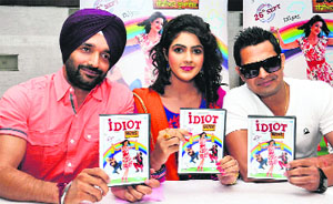 Leading cast of the upcoming Punjabi film Idiot Boys pose during the music release event for the film in Jalandhar on Wednesday.