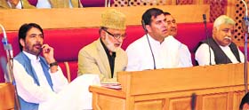 Senior Legislative Assembly members at the Legislative Council during Question Hour in Srinagar on Wednesday