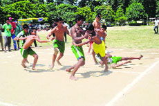 Players compete in kabaddi and wrestling matches on the first day of District Rural Games in Ludhiana on Wednesday