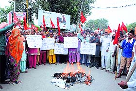Dalits from Balad Kalan and other villagesprotest in Sangrur on Wednesday.