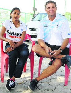 India captain Ritu Rani and Neil Hagwood in Patiala.