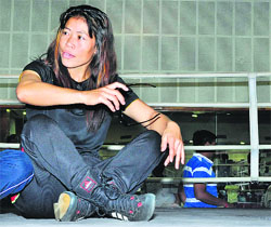 Mary Kom rests during the trials for the Asian Games in Patiala on Wednesday.