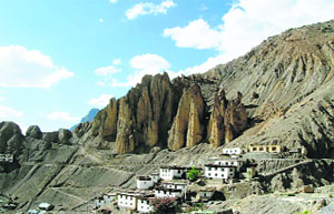 A view of Dhankar village in Lahaul-Spiti.