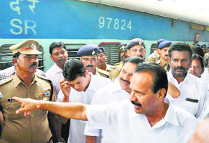 Union Railway Minister Sadananda Gowda during a visit to the Ernakulam railway station in Kochi on Thursday
