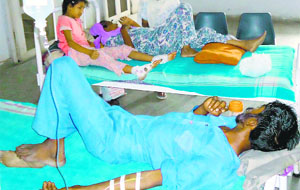 Patients suffering from diarrhoea under treatment at the Civil Hospital, Badhni Kalan, in Moga district