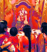 Devotees perform ‘puja’ on the occasion of Ganesh Chaturthi at Maharashtra Bhawan in Chandigarh on Friday.