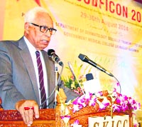 Governor NN Vohra addresses the audience at the Sher-i-Kashmir International Conference Centre in Srinagar on Friday. A Tribune Photo