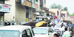 Vehicles stuck in a traffic jam in Jagraon.