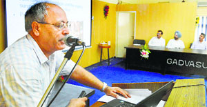 A speaker addresses a gathering during the workshop at GADVASU in Ludhiana.