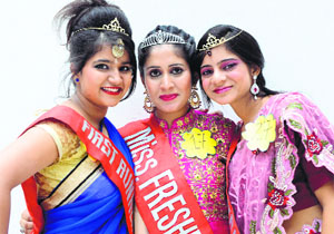 Winners all smiles during a freshers’ party at Guru Nanak Girls College in Ludhiana.