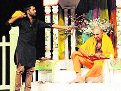Artistes perfom a play, Goodbye Swami, during the four-day theatre festival at Punjab Natshala in Amritsar