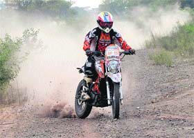A biker in action during the Solo Challenge National Championship near Sarangpur village in Chandigarh on Saturday